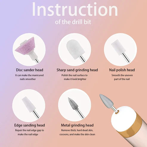 5 In 1 Professional Mini Electric Nail Drill Kit Battery Nail Art Exfoliating Polishing