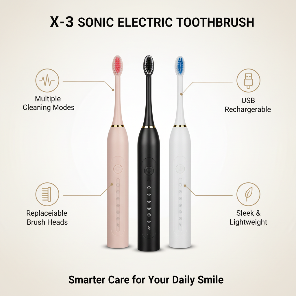 X-3 sonic electric toothbrush features and benefits infographic